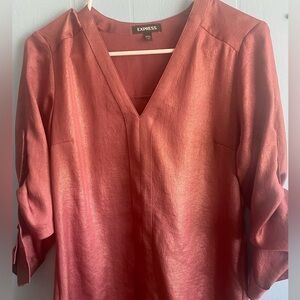 Express Metallic V-Neck Tunic in Rose Copper
